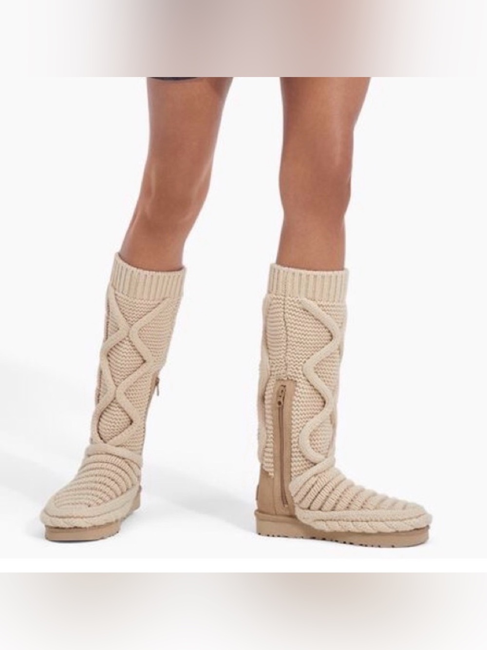 UGG Cable-Knit Tall Zip Boots in Cream size 6 New without Box